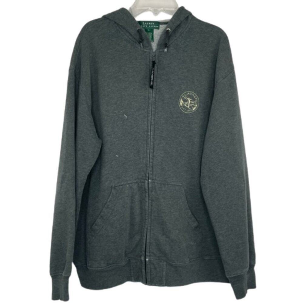 Lauren Ralph Lauren gray full zip hoodie sweat shirt size Large